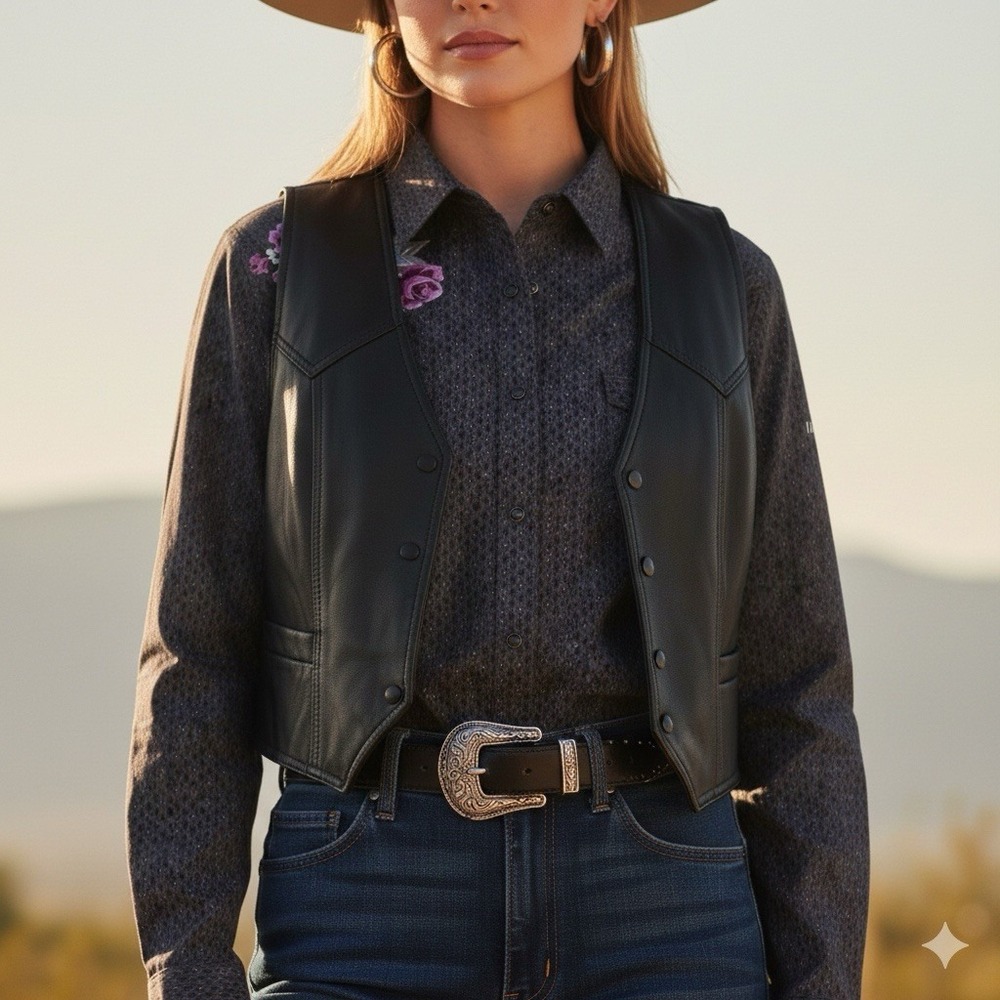 Panhandle Rough Stock Western Shirt Womens L Gray Embroidered Rodeo Snap Country